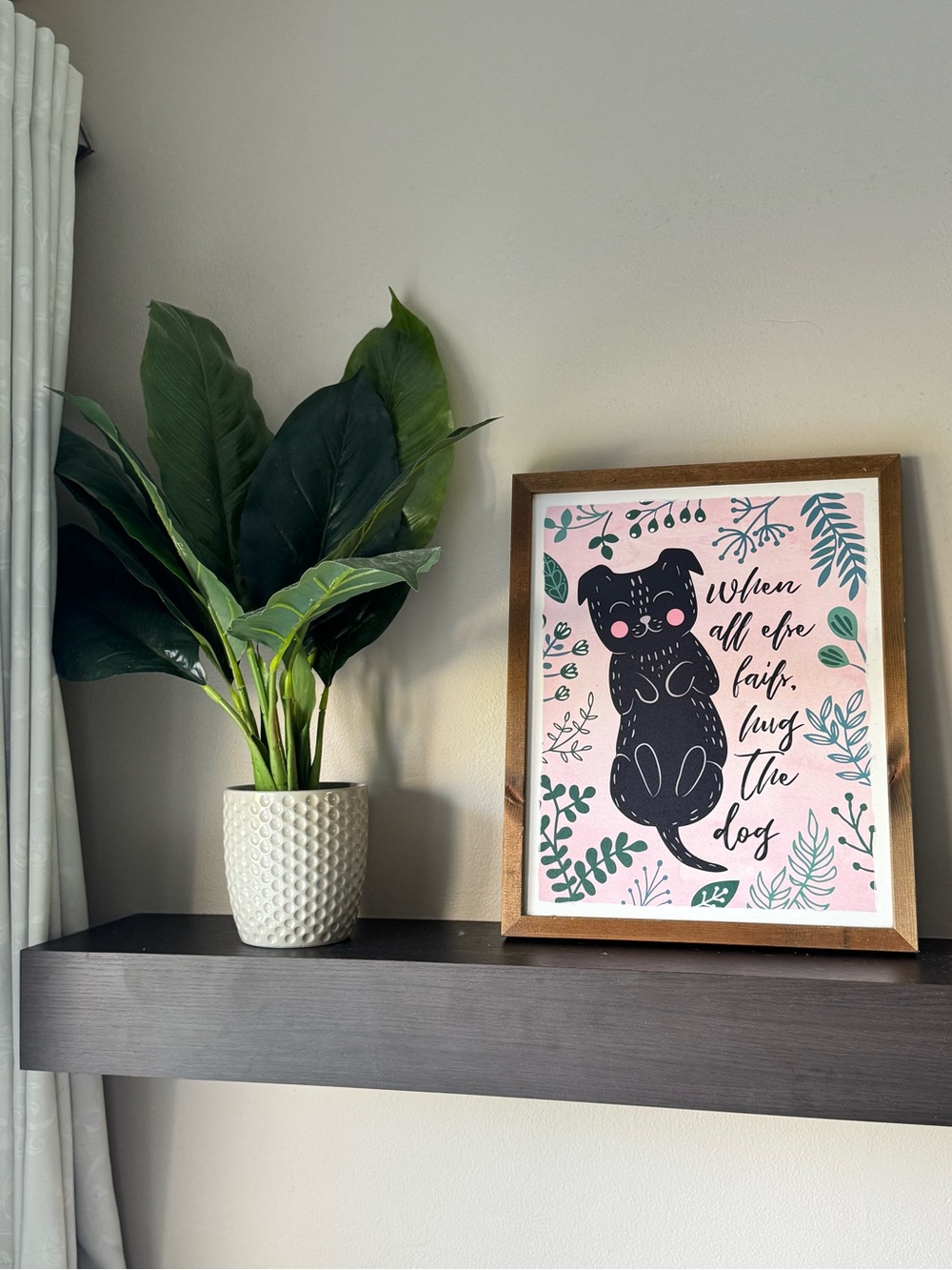 Framed Pink & Black Dog Whimsical Art Print - When All Else Fails Hug The Dog